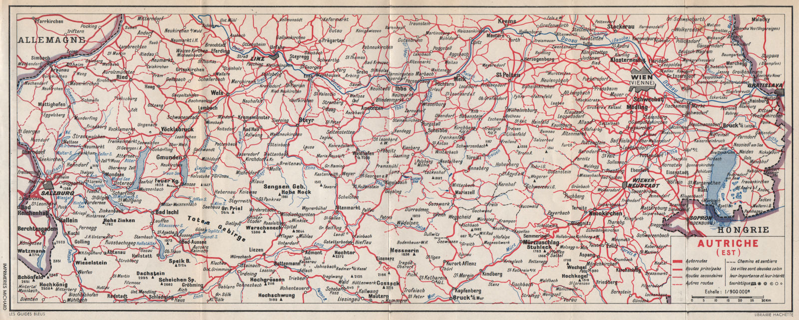 Eastern Austria. Autriche (est). Österreich 1954 old vintage map plan chart